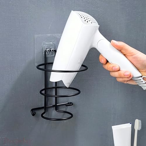 Decorlay Self Adhesive Hair Dryer Holder, Hair Strengthener Holder, Dryer Hanging Stand, Hair Blower Holder Plug Hook (Black) - Image 3