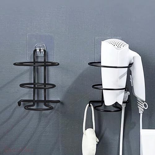Decorlay Self Adhesive Hair Dryer Holder, Hair Strengthener Holder, Dryer Hanging Stand, Hair Blower Holder Plug Hook (Black) - Image 2