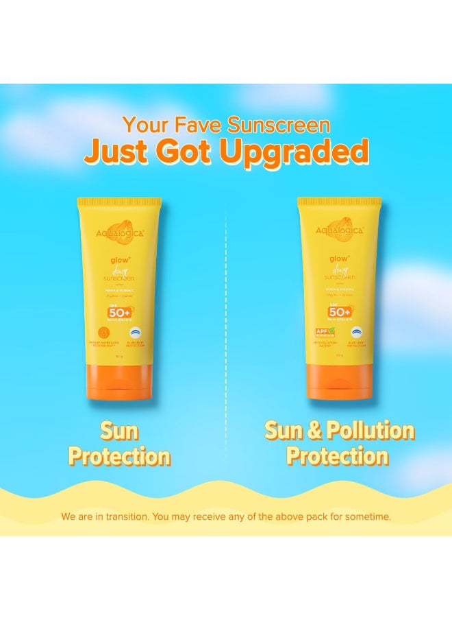 Aqualogica - Aqualogica Glow+ Dewy Lightweight & Hydrating Sunscreen with SPF 50+ & PA++++ for UVA/B & Blue Light Protection & No White Cast for Men & Women -Oily, Combination & Glowing Skin -80g - Image 1