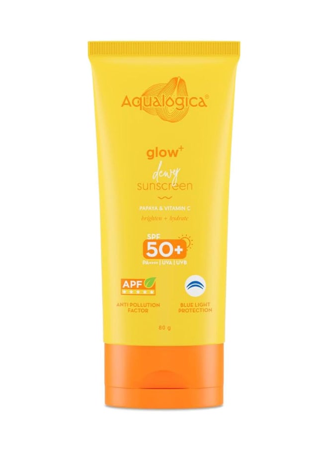 Aqualogica - Aqualogica Glow+ Dewy Lightweight & Hydrating Sunscreen with SPF 50+ & PA++++ for UVA/B & Blue Light Protection & No White Cast for Men & Women -Oily, Combination & Glowing Skin -80g - Image 1