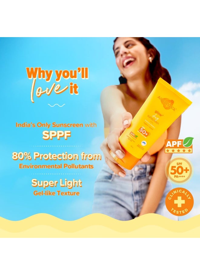 Aqualogica - Aqualogica Glow+ Dewy Lightweight & Hydrating Sunscreen with SPF 50+ & PA++++ for UVA/B & Blue Light Protection & No White Cast for Men & Women -Oily, Combination & Glowing Skin -80g - Image 1