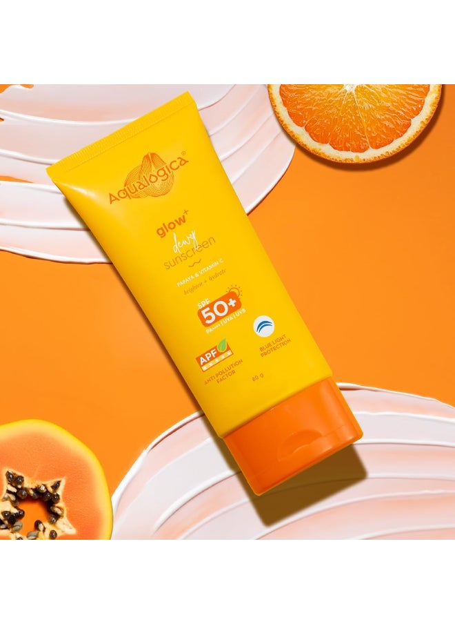 Aqualogica - Aqualogica Glow+ Dewy Lightweight & Hydrating Sunscreen with SPF 50+ & PA++++ for UVA/B & Blue Light Protection & No White Cast for Men & Women -Oily, Combination & Glowing Skin -80g - Image 1