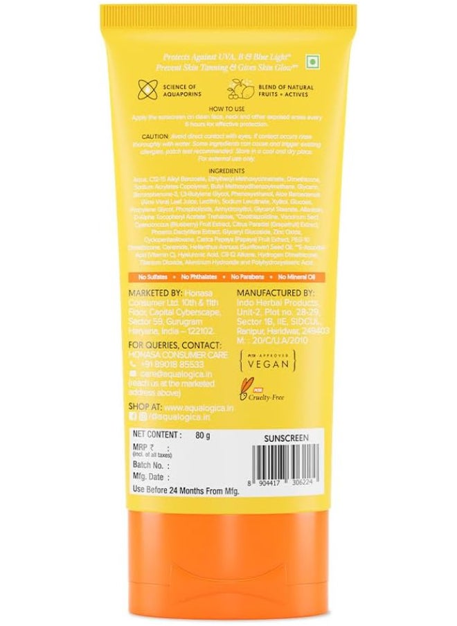 Aqualogica - Aqualogica Glow+ Dewy Lightweight & Hydrating Sunscreen with SPF 50+ & PA++++ for UVA/B & Blue Light Protection & No White Cast for Men & Women -Oily, Combination & Glowing Skin -80g - Image 1