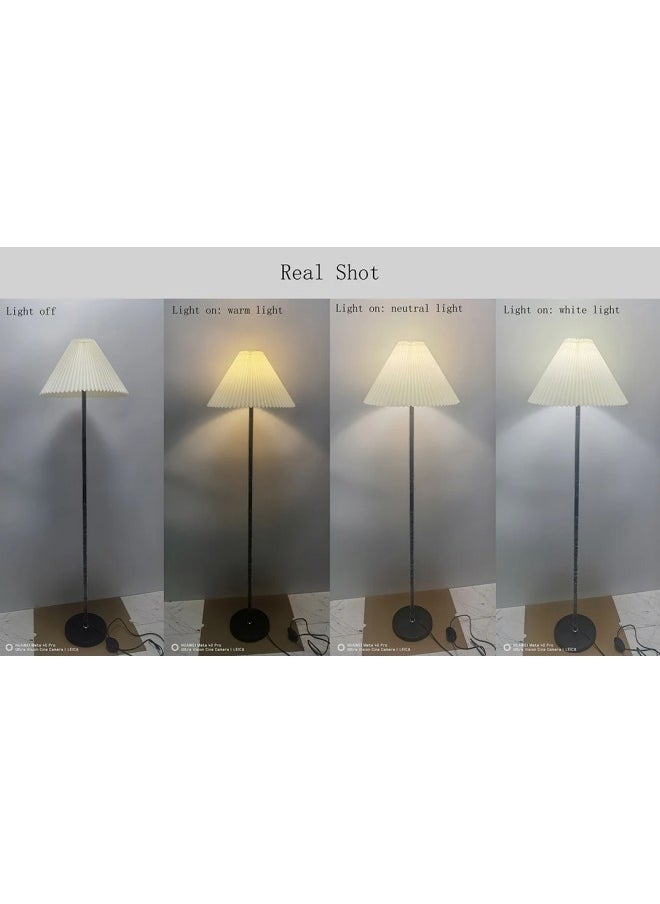 GGEROU - Modern Floor Lamp Soft Lighting Standing Lamp Stylish Minimalist Fabric Round Lamp Shade Three Color Light Lamp with Remote Control Foot Pedal Switch - Image 1
