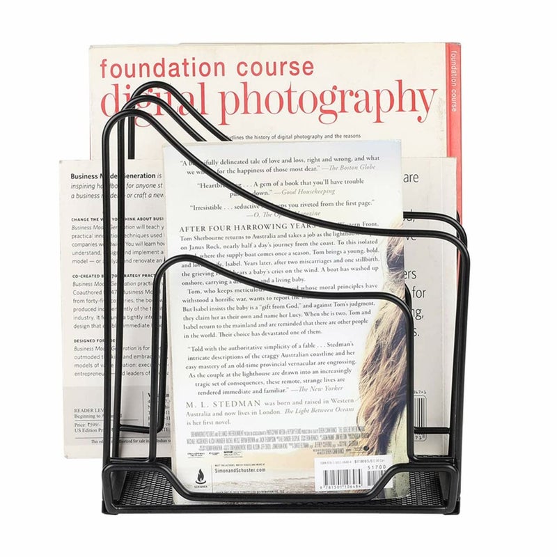 MetalTouch Metal Desktop Magazine Stand & File Organizer - Tiered Shelf, Book & Magazine Storage for Home, School, Office - Black - Image 4