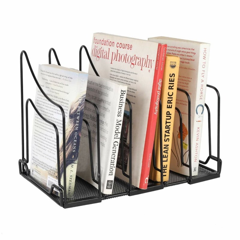 MetalTouch Metal Desktop Magazine Stand & File Organizer - Tiered Shelf, Book & Magazine Storage for Home, School, Office - Black - Image 1