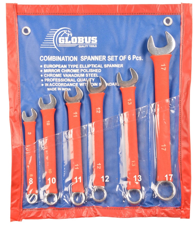GLOBUS Combination Spanner Set with Non-Slip PVC Sleeve Tools Set of 6 in Plastic Kit roll (Red) - Image 5