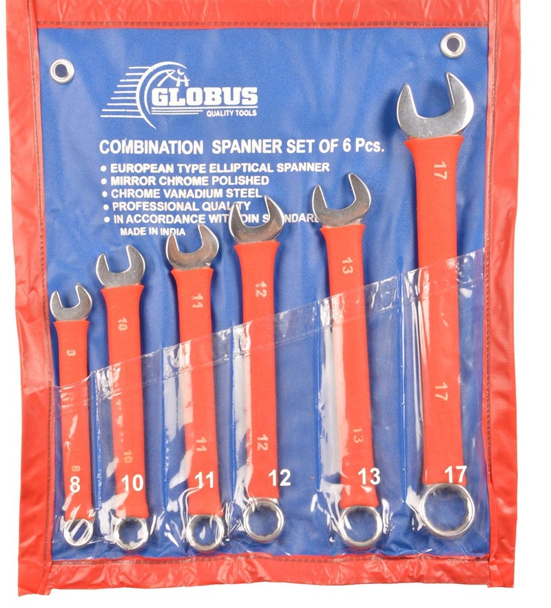 GLOBUS Combination Spanner Set with Non-Slip PVC Sleeve Tools Set of 6 in Plastic Kit roll (Red) - Image 2