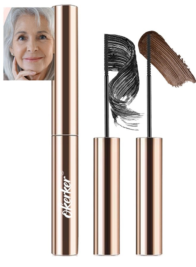 Okerker Black & Brown Mascara for Fine Short Lash & Older Women & Mulit-layered Lashes, Ultimate Length Volumizing Lower Bottom Lashes Mascara, Ultra-Precise Slim Adjustable Brush to Any Angle, Smudge-proof - Image 1