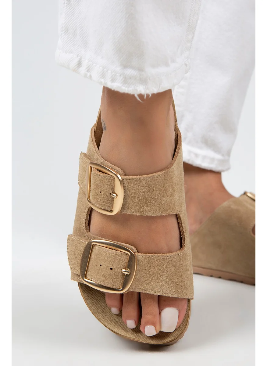 Manijero Manjero Irene Women's Genuine Leather Double Buckle Sand Slippers