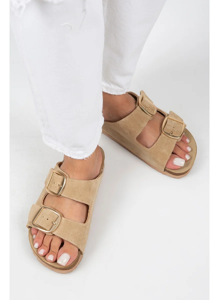 Manijero Manjero Irene Women's Genuine Leather Double Buckle Sand Slippers