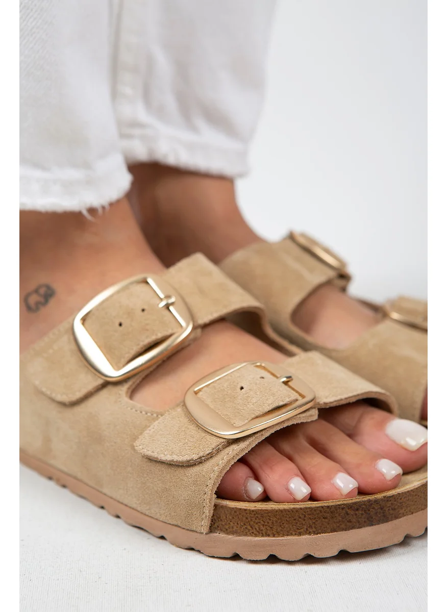 Manijero Manjero Irene Women's Genuine Leather Double Buckle Sand Slippers