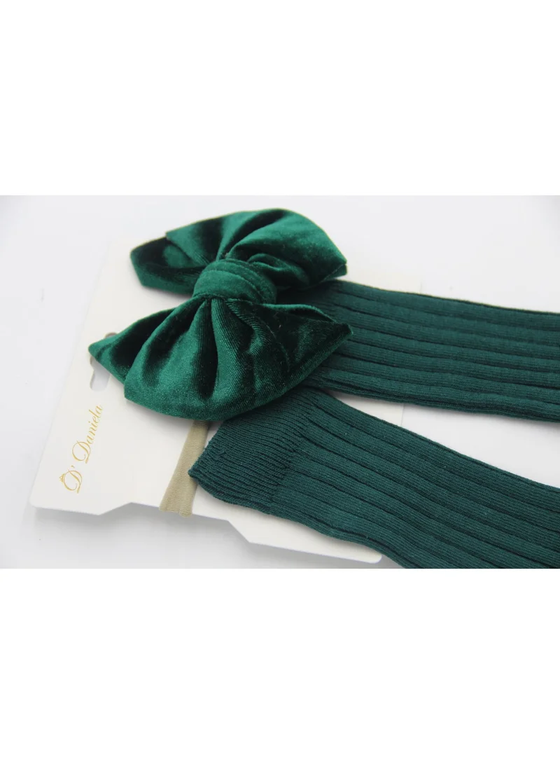 دىدانيالا طقم جوارب وربطة فيونكة دانييلا ميخا للأطفال والبنات - أخضر داكن