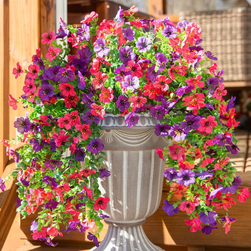 HyeFlora Artificial Flowers for Outdoors Decoration 2Pcs Fake Hanging Spring Summer Decor Purple and Hotpink Realistic Plants UV Fading Resistant Silk Flower for Porch Patio Balcony Planter Yard - Image 2