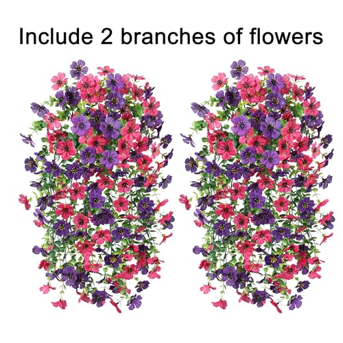 HyeFlora Artificial Flowers for Outdoors Decoration 2Pcs Fake Hanging Spring Summer Decor Purple and Hotpink Realistic Plants UV Fading Resistant Silk Flower for Porch Patio Balcony Planter Yard - Image 3