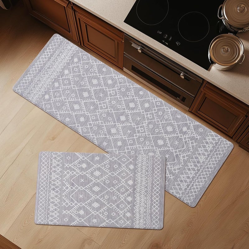 Fresh Mint Anti Fatigue Kitchen Mats for Floor 2 Piece Set, Waterproof & Non-Skid Moroccan Geo Kitchen Rugs, Cushioned Kitchen Mat for Standing Washable Comfort Desk Kitchen Runners, 17x30''+17x47'' - Image 1