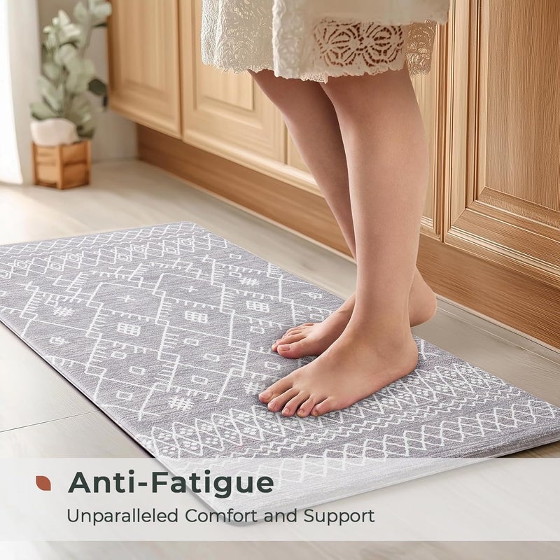 Fresh Mint Anti Fatigue Kitchen Mats for Floor 2 Piece Set, Waterproof & Non-Skid Moroccan Geo Kitchen Rugs, Cushioned Kitchen Mat for Standing Washable Comfort Desk Kitchen Runners, 17x30''+17x47'' - Image 3