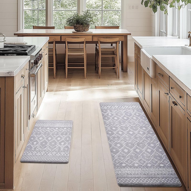 Fresh Mint Anti Fatigue Kitchen Mats for Floor 2 Piece Set, Waterproof & Non-Skid Moroccan Geo Kitchen Rugs, Cushioned Kitchen Mat for Standing Washable Comfort Desk Kitchen Runners, 17x30''+17x47'' - Image 2