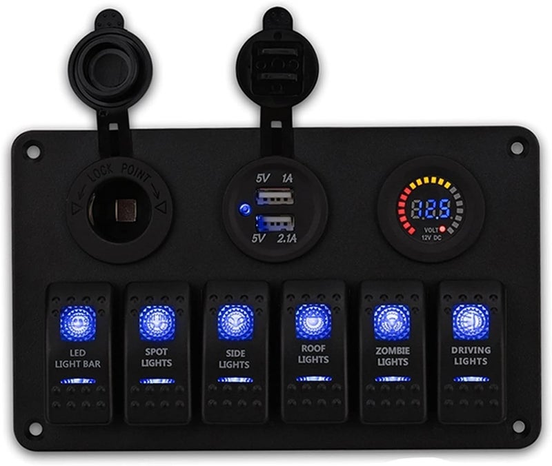 Wivplex 6 Gang Rocker Switch Panel with USB Charger - Image 1
