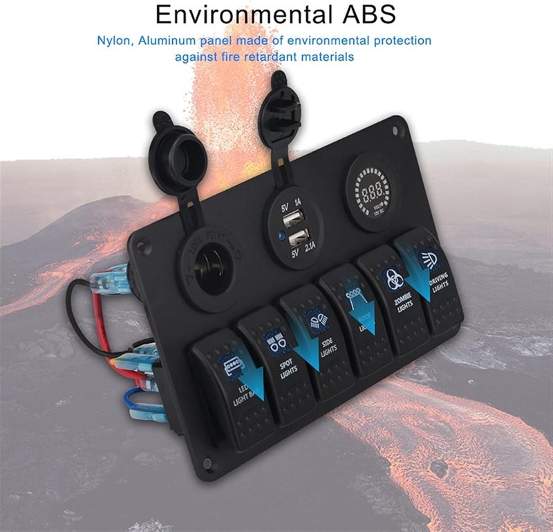 Wivplex 6 Gang Rocker Switch Panel with USB Charger - Image 4