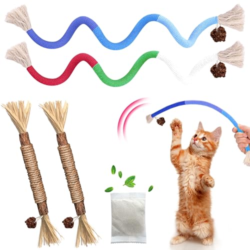 GBSYU Cat Toys Chew Rope Silvervine Sticks for Bored Indoor Adult Cats 4Pcs Interactive Catnip Toys for Cats with Refillable Natural Catnip Bag for Teeth Cleaning - Image 1