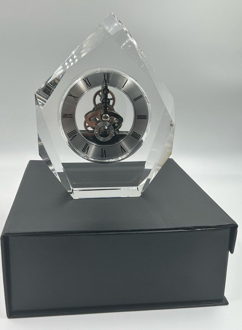 Transparent Mechanical Clock Crystal Personalized Shelf Timepiece-Table Clock Service Award Business Promotion And Wedding Present Crystal Clock Triangle Shape - Image 1
