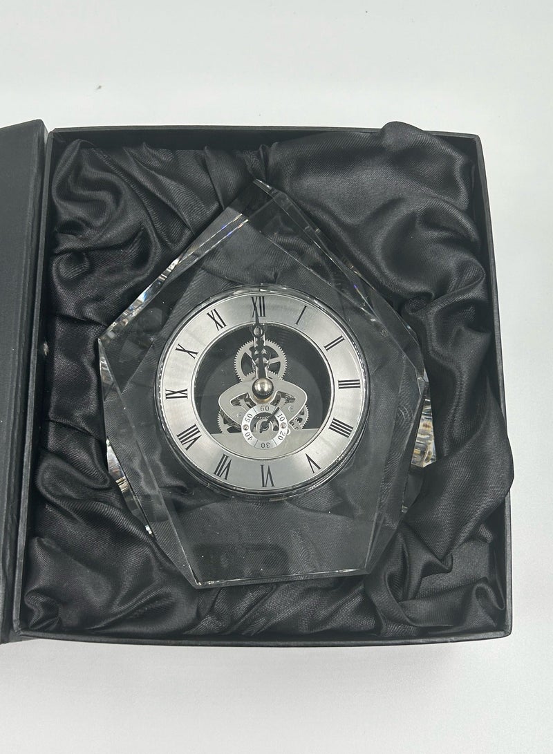 Transparent Mechanical Clock Crystal Personalized Shelf Timepiece-Table Clock Service Award Business Promotion And Wedding Present Crystal Clock Triangle Shape - Image 2