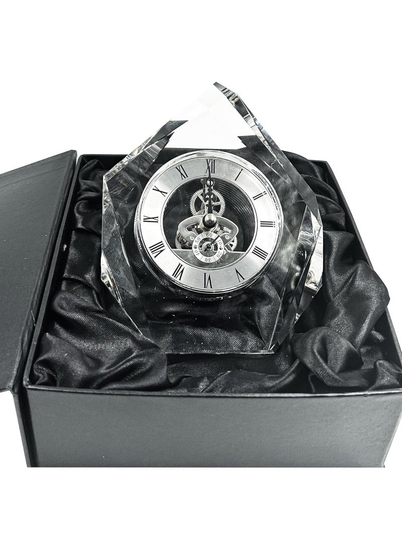 Transparent Mechanical Clock Crystal Personalized Shelf Timepiece-Table Clock Service Award Business Promotion And Wedding Present Crystal Clock Triangle Shape - Image 4