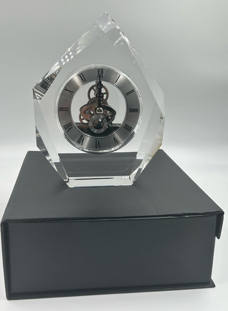 Transparent Mechanical Clock Crystal Personalized Shelf Timepiece-Table Clock Service Award Business Promotion And Wedding Present Crystal Clock Triangle Shape  - Image 1