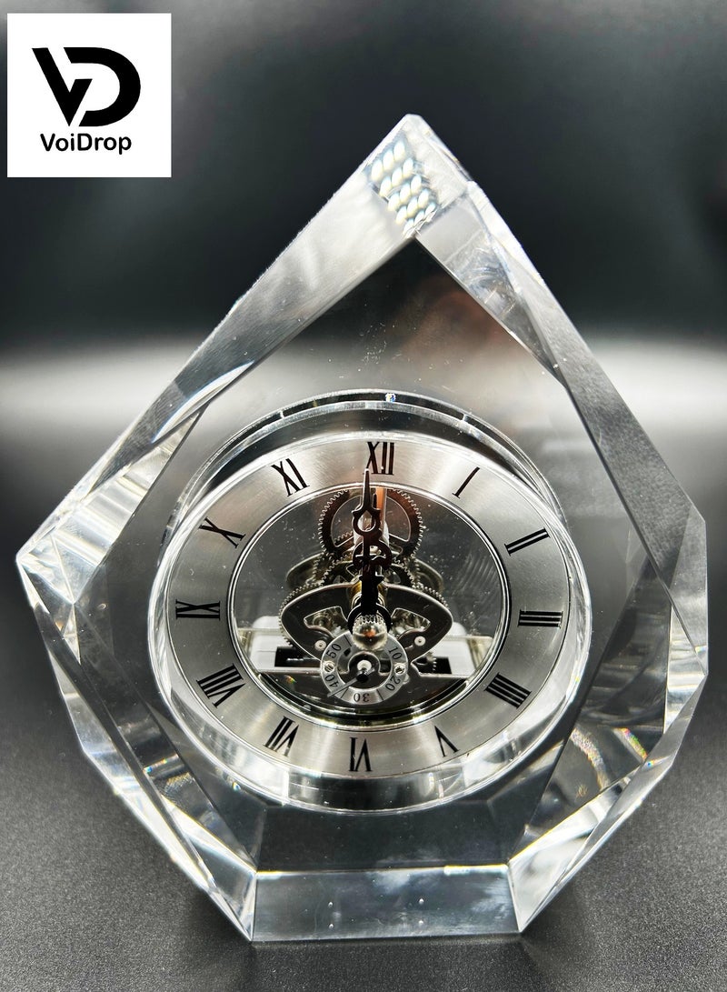 Transparent Mechanical Clock Crystal Personalized Shelf Timepiece-Table Clock Service Award Business Promotion And Wedding Present Crystal Clock Triangle Shape  - Image 3