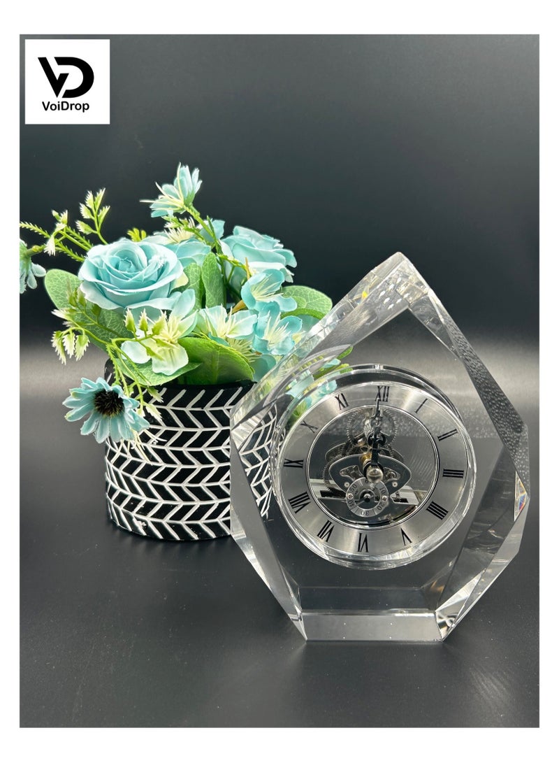 Transparent Mechanical Clock Crystal Personalized Shelf Timepiece-Table Clock Service Award Business Promotion And Wedding Present Crystal Clock Triangle Shape  - Image 4