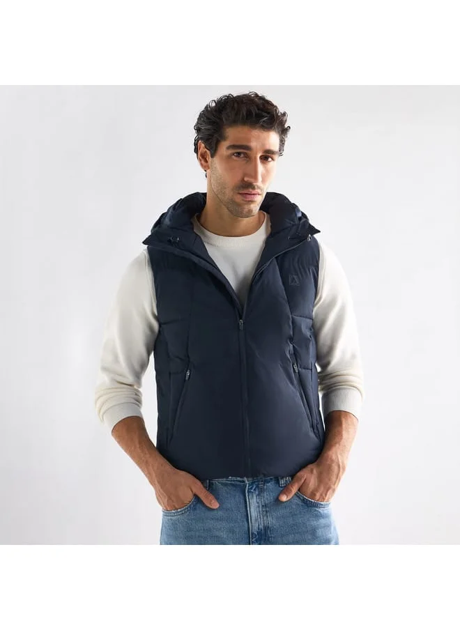 FAV Quilted Sleeveless Jacket with Hood and Zip Closure