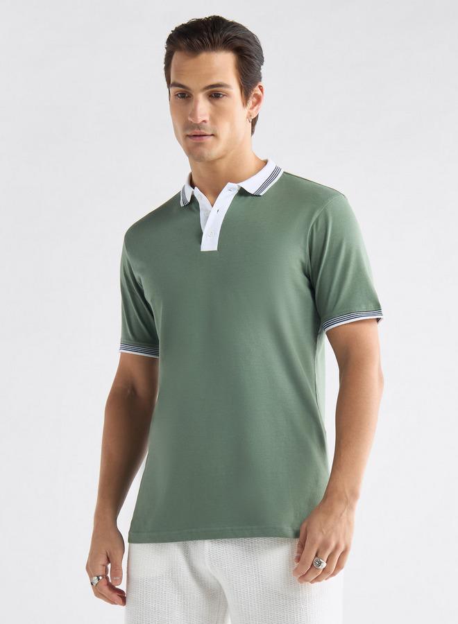 سبلاش فيڤ تيشيرت بولو بقوالب ملونة وأكمام قصيرة وأزرار إغلاق - Image 1