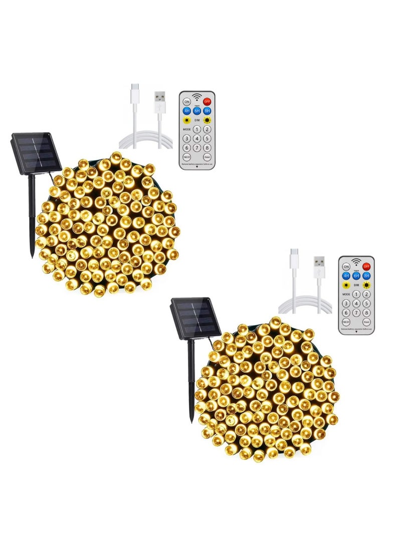 Yuwell - 2 Pack Solar Light String LED Decorative Light Solar Powered Fairy Lights 50 Meter 240 LED Multi Modes And Remote Control Light Solar Outdoor Light String Lights For Home And Outdoor Decoration Warm White Total (100 Meter 480 Led) - Image 1