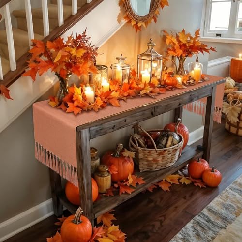 yuboo Burnt Orange Table Runner 72 Inches Long Farmhouse Wide Thanksgiving Table Runner Dresser Runners for Bedroom Dining Table Boho Fall Table Decorations