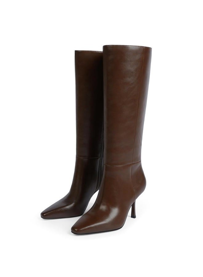 Modatope Knee High Boots Women Square Toe Stiletto Tall Boots Side Zipper Dressy Boot for Women, A-brown, 6 - Image 3