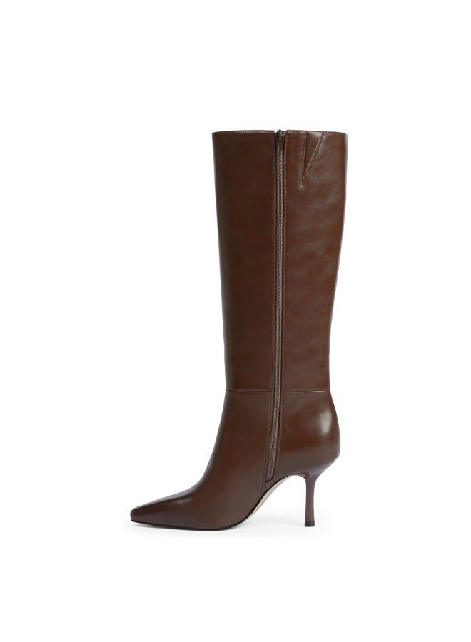 Modatope Knee High Boots Women Square Toe Stiletto Tall Boots Side Zipper Dressy Boot for Women, A-brown, 6 - Image 2