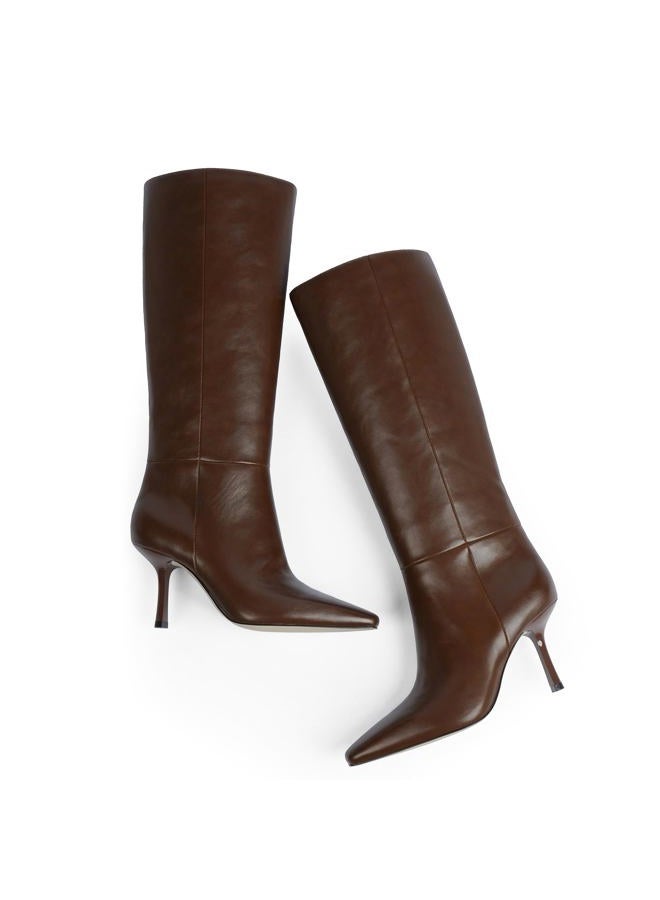 Modatope Knee High Boots Women Square Toe Stiletto Tall Boots Side Zipper Dressy Boot for Women, A-brown, 6 - Image 4