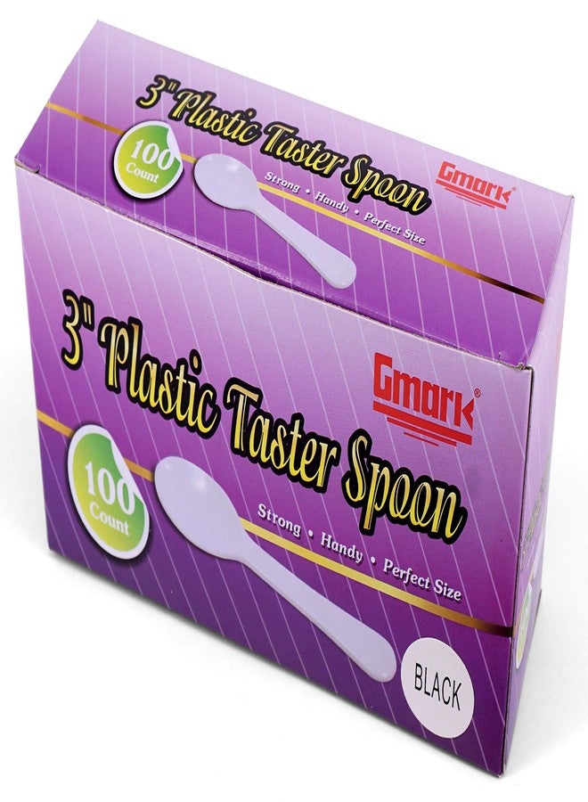 Gmark Extra Sturdy, Gmark 100pc 3-Inch Taster Plastic Mini Spoons Black Clear Best for Chocolate Coffee flavor Ice Cream Dessert Black 1 Box Set GM1002H - Image 2