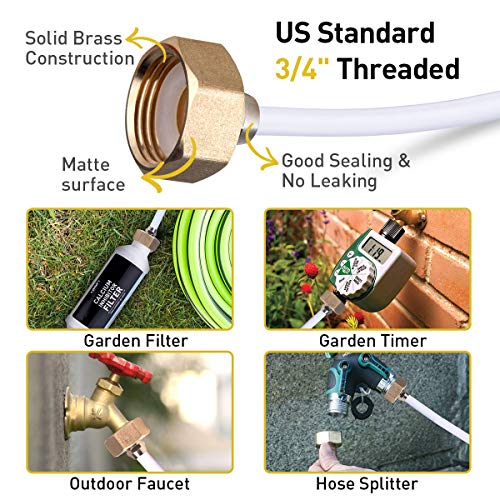 HOMENOTE US Standard Faucet Adapter, 3/4'' to 1/4'' Hose Adapter, Convert 3/4" Female Hose Thread Bib to 1/4" Tubing, 2 Brass Adapters with 4 Washers - Image 2