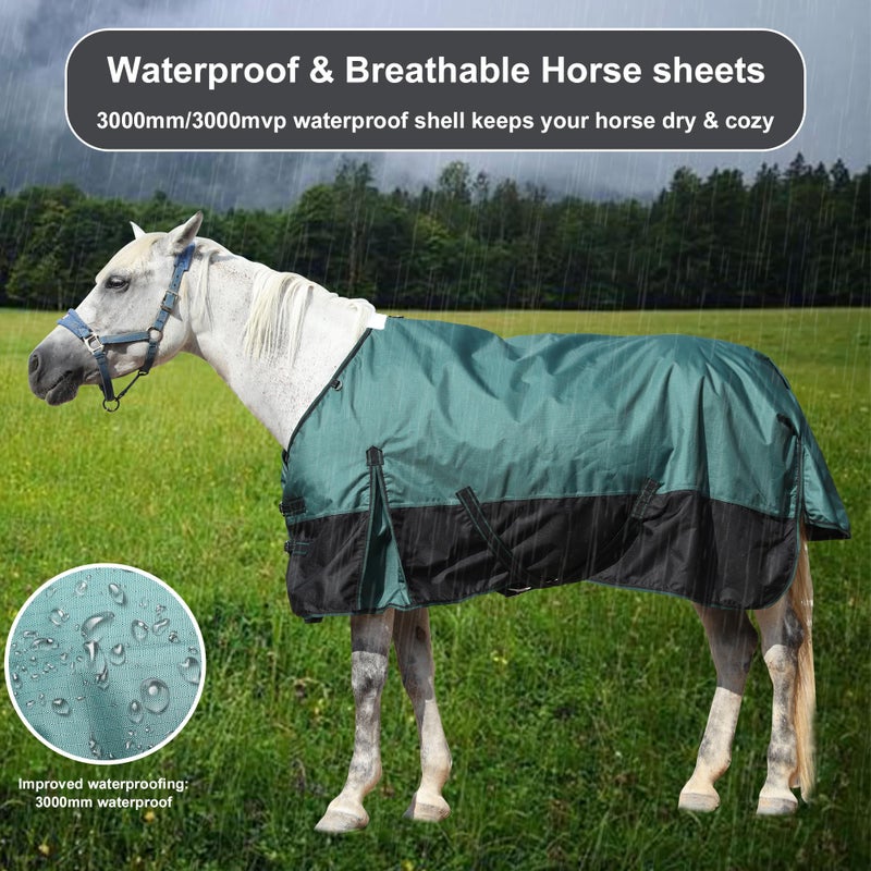 Gallopoff 1200D Ripstop Waterproof Breathable Horse Blanket (200g Fill), Medium Weight Warm Winter Turnout, Thermal Protection for Cold & Snow Greenblack 75" - Image 5