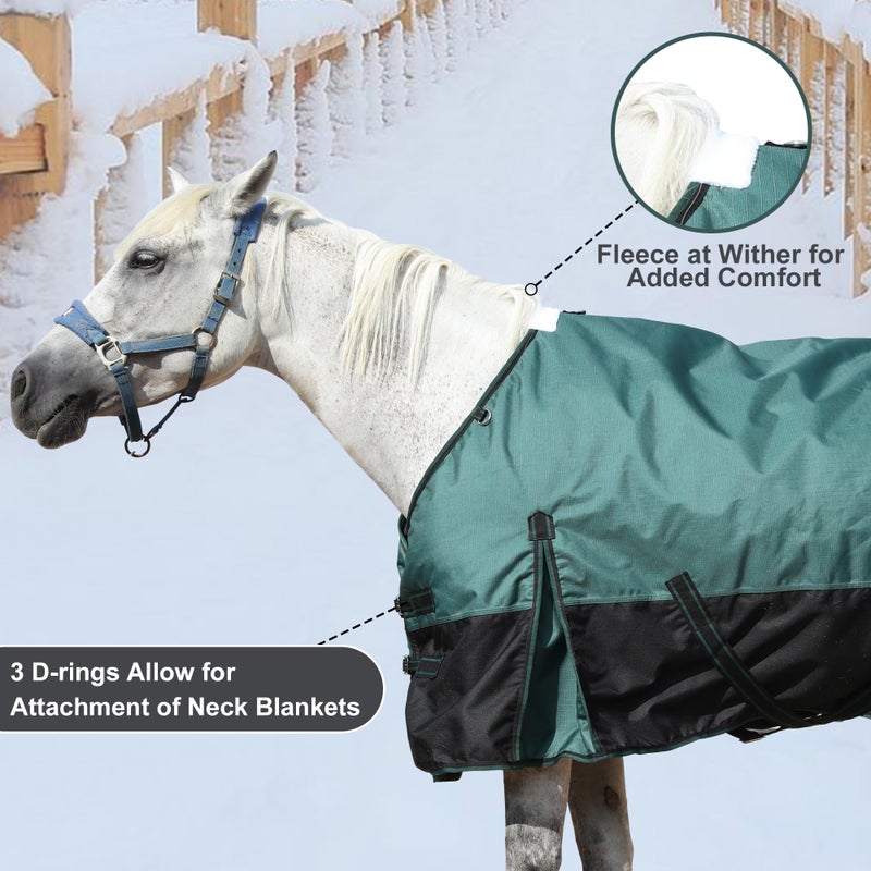 Gallopoff 1200D Ripstop Waterproof Breathable Horse Blanket (200g Fill), Medium Weight Warm Winter Turnout, Thermal Protection for Cold & Snow Greenblack 75" - Image 4