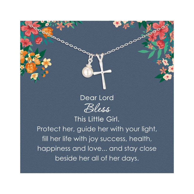 AnalysisyLove Sterling Silver Cross Necklace for Girls - First Communion, Baptism, Confirmation Gifts for Teenage Girl, Little Girls Jewelry with Pearl, Easter Gifts for Godchild - Image 1
