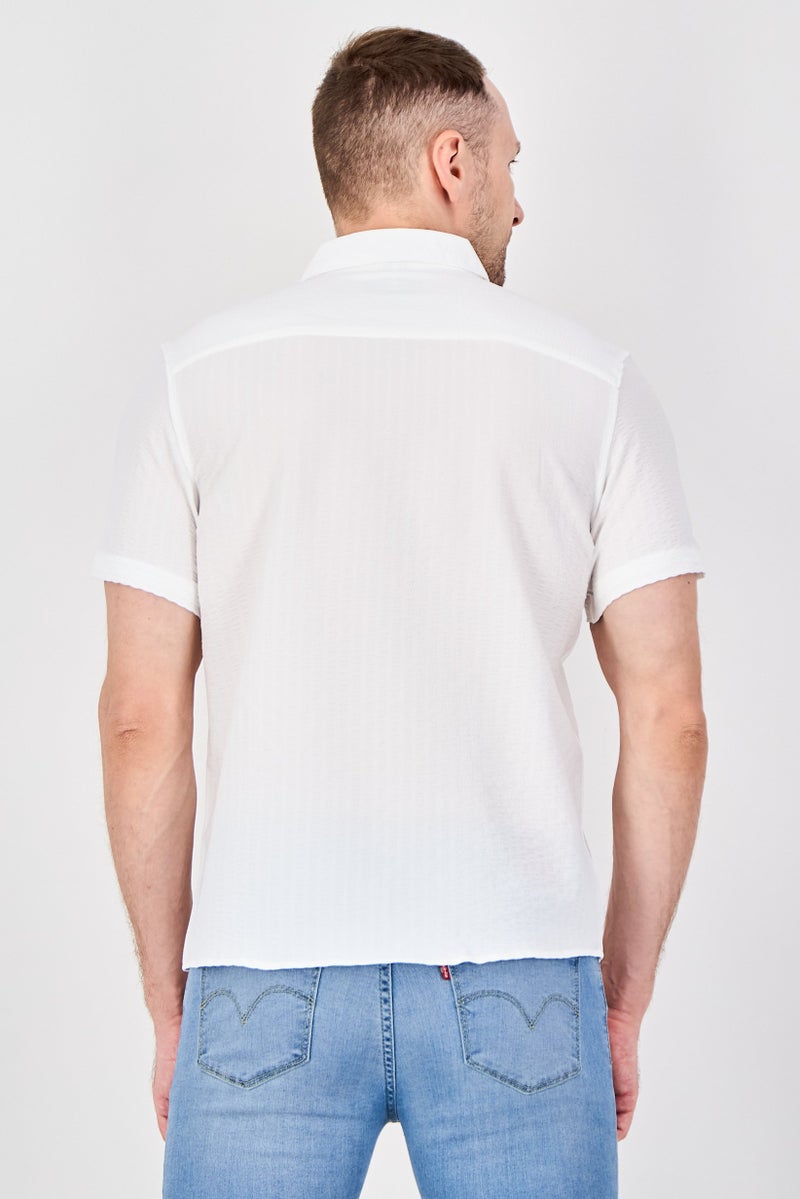 Ike Behar Men Regular Fit Textured Short Sleeve Casual Shirt, White - Image 3