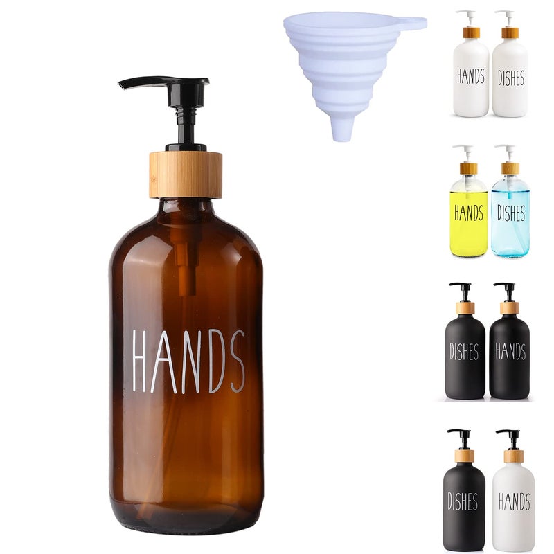 LOOCHICA Hand Amber Glass Soap Dispenser with Pump Amber Hand Soap Dispenser Refillable Reusable Apothecary Soap Pump Dispenser Bottles for Bathroom and Kitchen Use