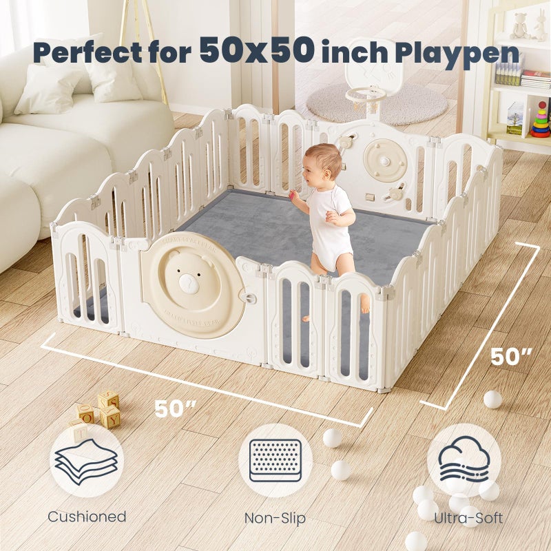 ACOMOPACK Baby Play Mat for Floor 1.3" Thick Memory Foam 50x50 Soft Velvet Playpen Mat for Kids,Infants,Toddlers,Tummy Time Crawling Mats with Non-Slip Bottom,Yoga,Tatami,Nursery Rugï¼ˆDark Greyï¼‰ - Image 2
