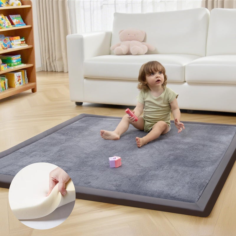 ACOMOPACK Baby Play Mat for Floor 1.3" Thick Memory Foam 50x50 Soft Velvet Playpen Mat for Kids,Infants,Toddlers,Tummy Time Crawling Mats with Non-Slip Bottom,Yoga,Tatami,Nursery Rugï¼ˆDark Greyï¼‰ - Image 1