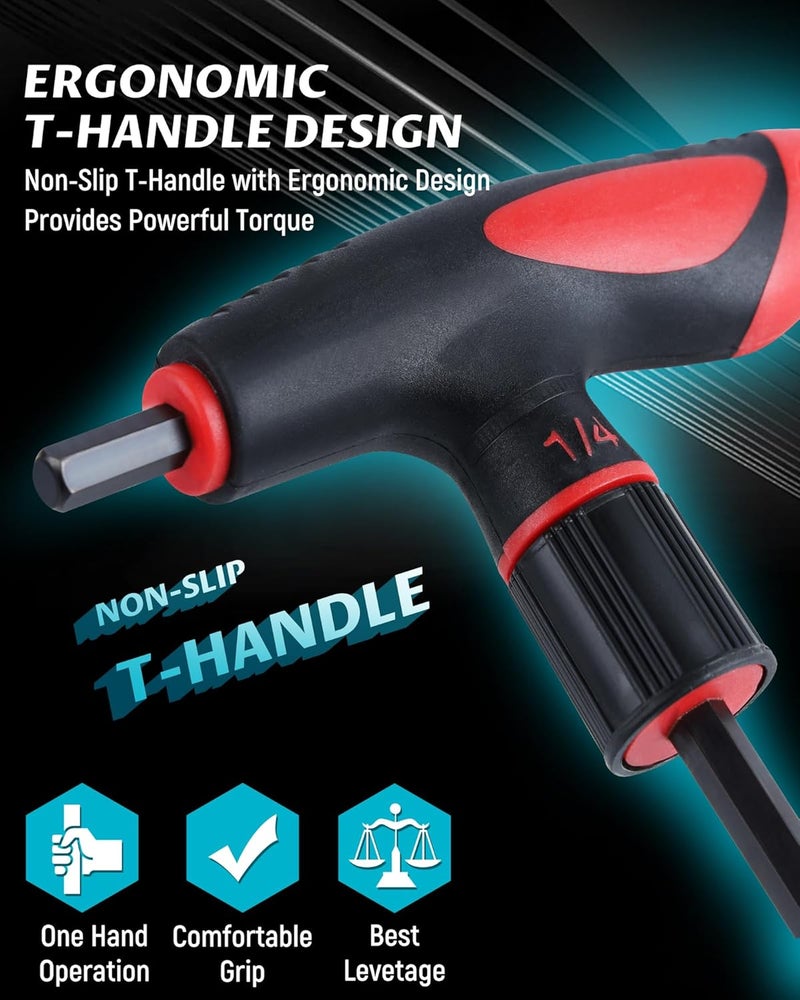 Lichamp T Handle Allen Wrench Set SAE, 8 Piece Heavy Duty Standard Long Tee Handle Allen Hex Key Set, 5/64-3/8 inch - Image 3
