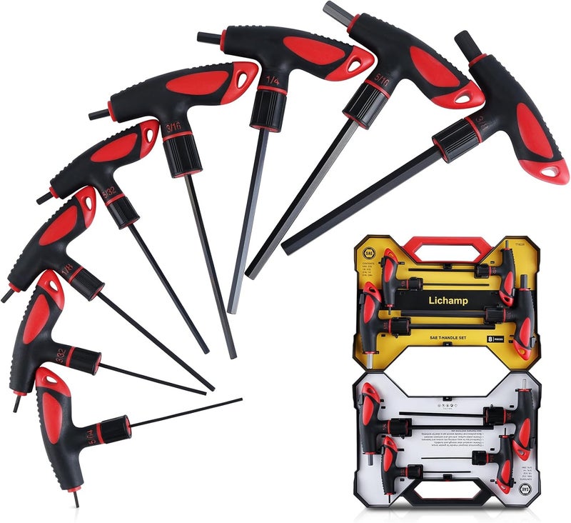 Lichamp T Handle Allen Wrench Set SAE, 8 Piece Heavy Duty Standard Long Tee Handle Allen Hex Key Set, 5/64-3/8 inch - Image 1
