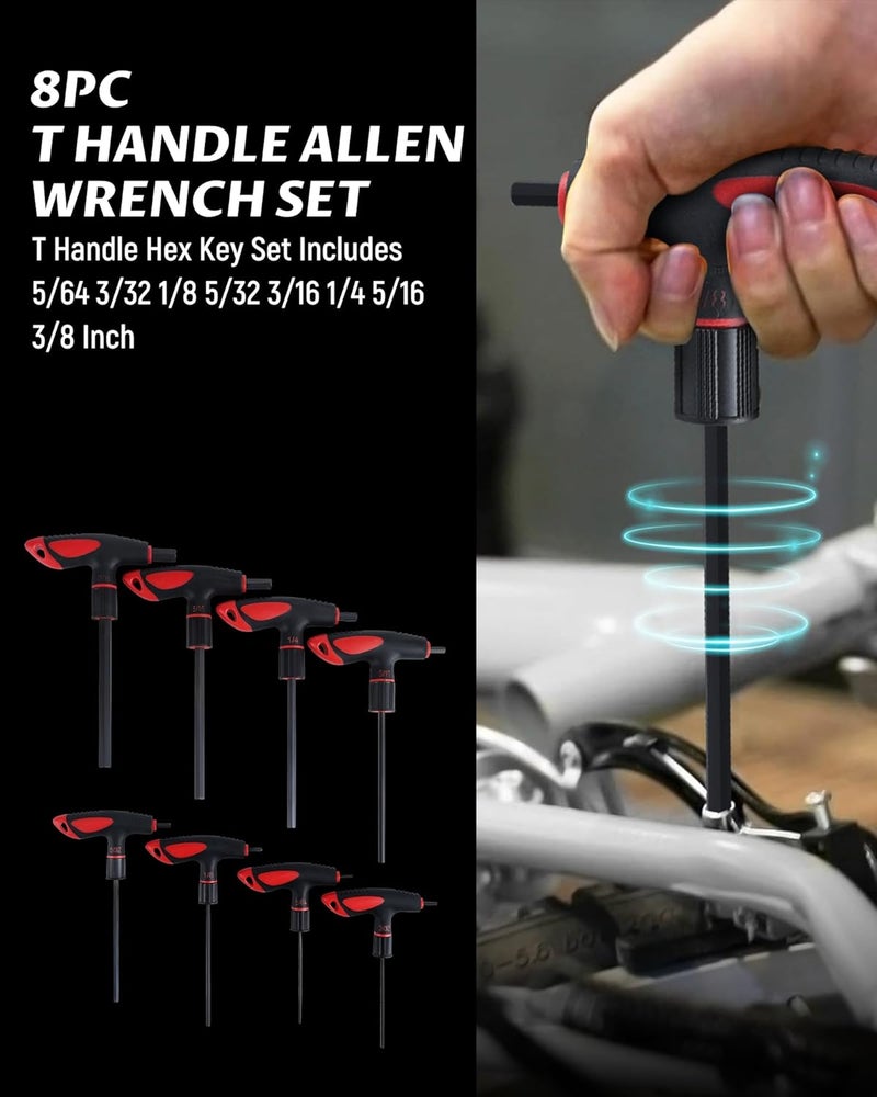 Lichamp T Handle Allen Wrench Set SAE, 8 Piece Heavy Duty Standard Long Tee Handle Allen Hex Key Set, 5/64-3/8 inch - Image 2
